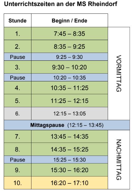unterrichtszeiten